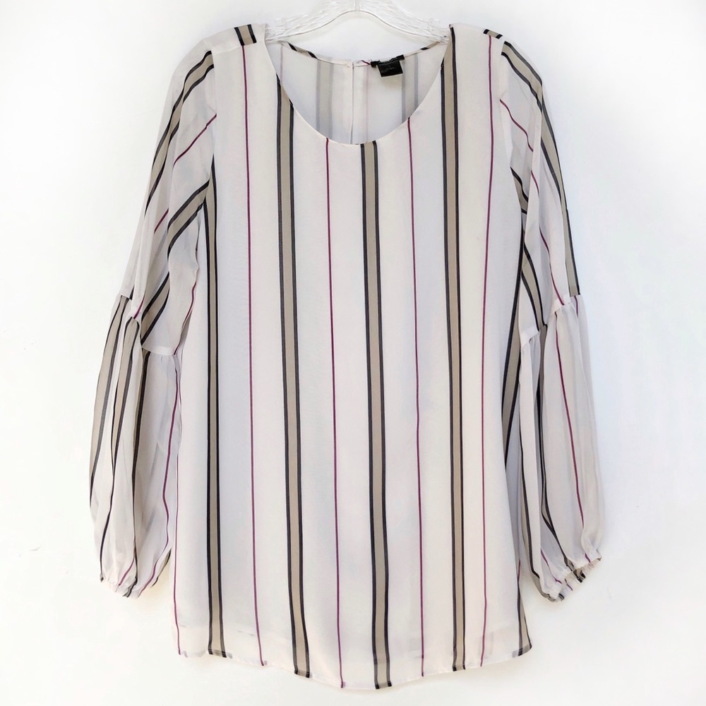 Ann Taylor Factory White Vertical Striped Blouse